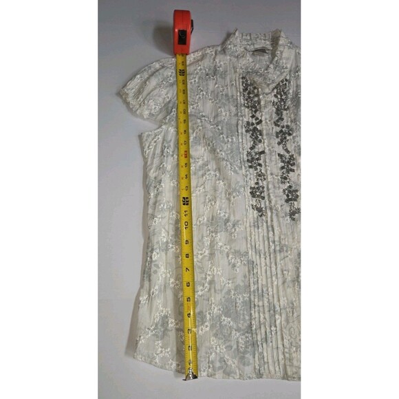 Peter Nygard Women's Ivory Lacey Mandrin Coller Snap Closure Blouse Sz 12 NWT - Picture 11 of 12